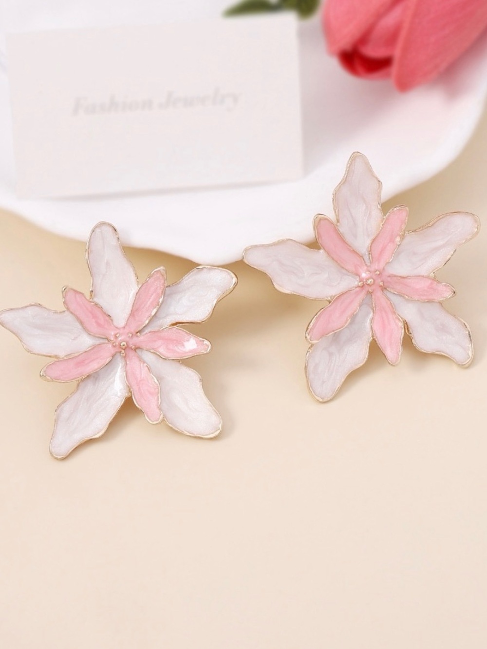 Fashion Jewelry Pink & White Floral Stud Earrings